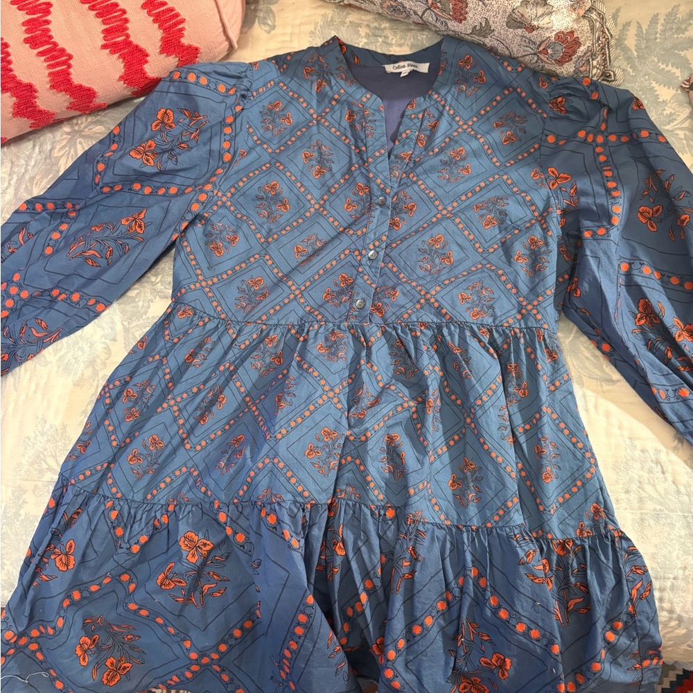 CELINA MOON Blue and Orange Floral Dress